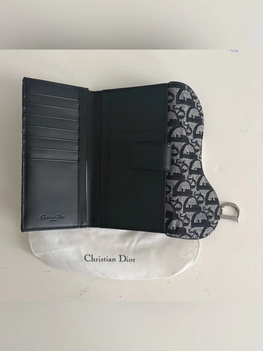 Authentic Vintage Christian Dior Oblique Saddle Flap Long Trifold Wallet